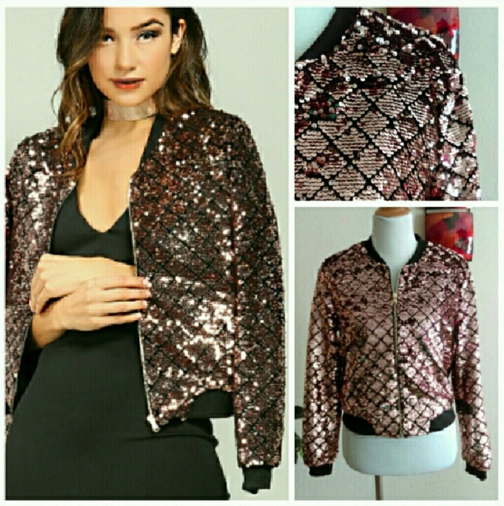 Beautiful Rose Gold Sequin Bomber - Picture 6 of 6