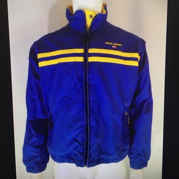 blue and yellow polo jacket