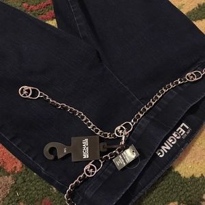 NWT Michael Kors blk leather & silver locket belt