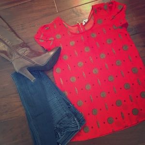 Japna deep orange/red medallion print top