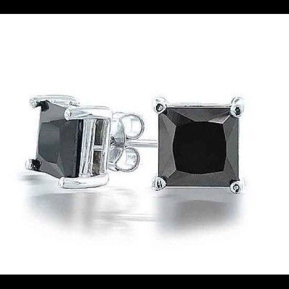 Black CZ 9K White Gold Filled Square Stud Earrings
