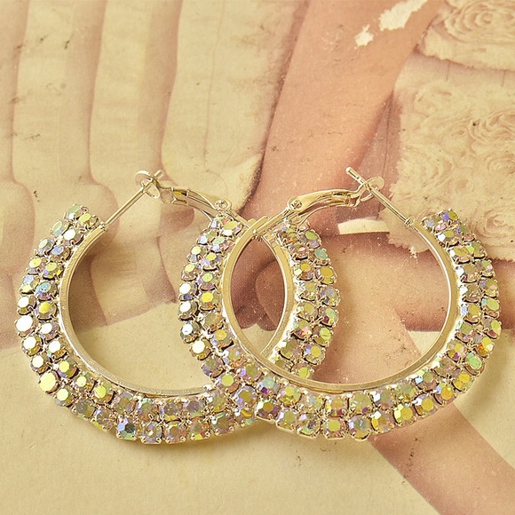Cz 9K White Gold Filled Ladies HOOP EARRINGS