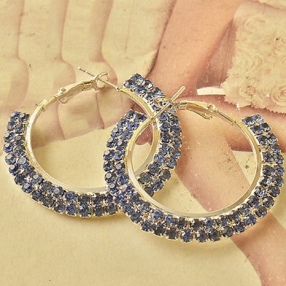Light Blue Cz 9K Ladies HOOP EARRINGS