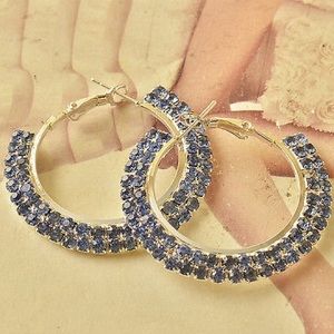 Light Blue Cz 9K Ladies HOOP EARRINGS