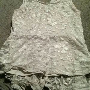 White lace tank top blouse with bow on back