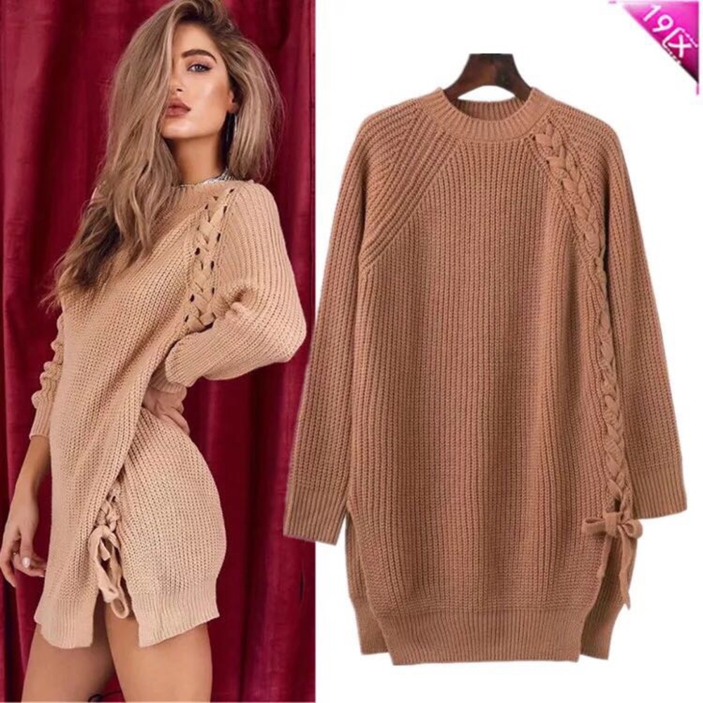 NEWSexy lace up style sweater tunic dress - Picture 6 of 7