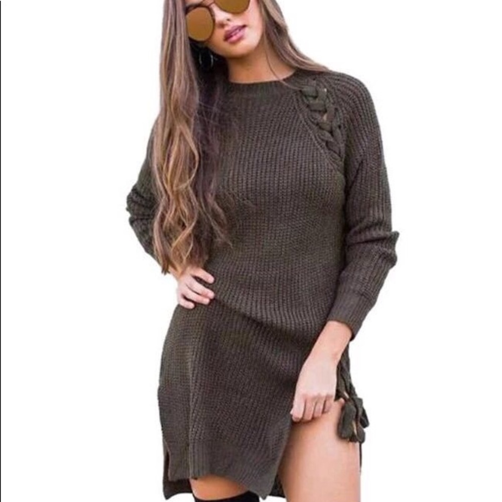NEWSexy lace up style sweater tunic dress - Picture 2 of 7