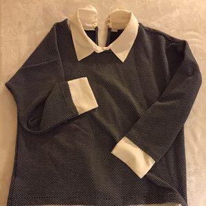 Ann Taylor navy & cream blouse