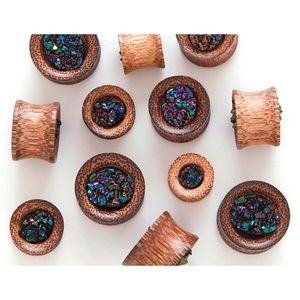 SALE! Organic Wood Black Druze Stone Plugs Gauges