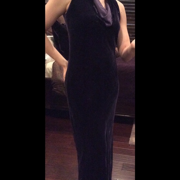 Donna Karan Signature Grape Velvet Cowl Neck Dress
