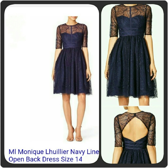 Monique Lhuillier Navy Line Open Back Dress
