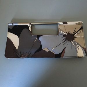 Beautiful silk purse w/leather and chrome accents