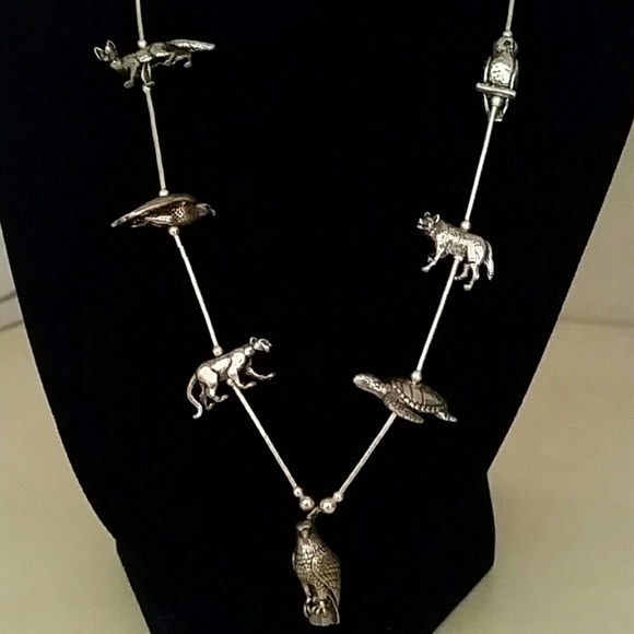 Necklace wild animals, pewter, 22"