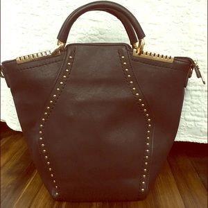 Authentic black leather handbag gold studs