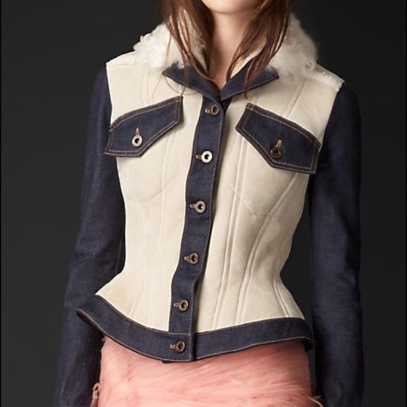 Burberry Prorsum denim shearling jacket w/tags