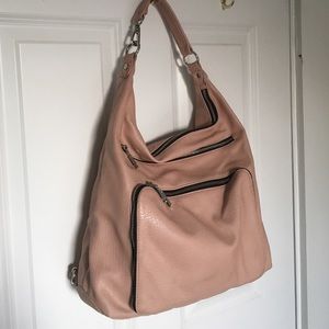 Blush pink faux leather hobo bag