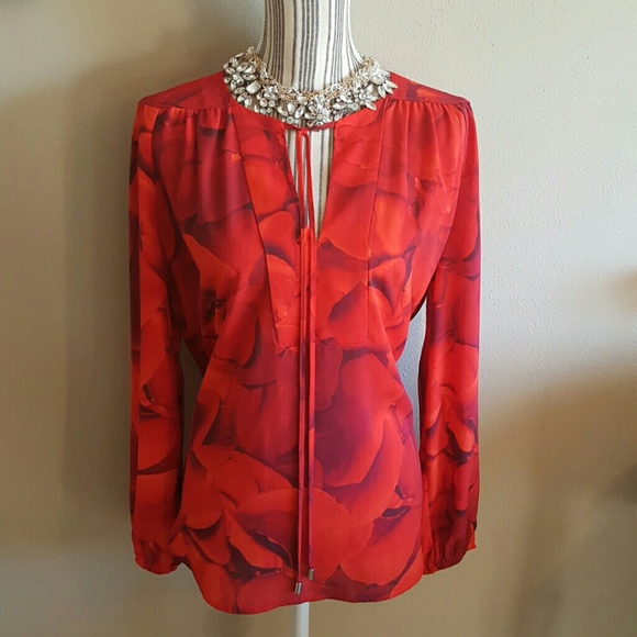 New York & Company Tops - Flowy Red Floral Blouse