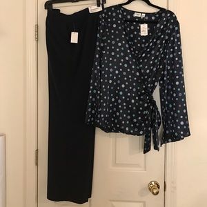Navy Slacks and Navy Polka dot wrap top