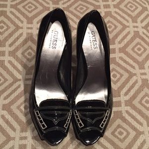 Guess Marciano Black Peep Toe Loafer Pump Size 7.5