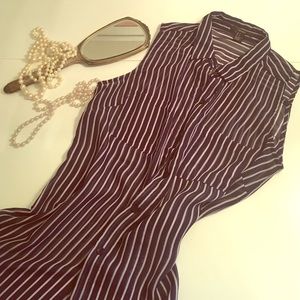 Sleeveless shear blouse, navy/white striped