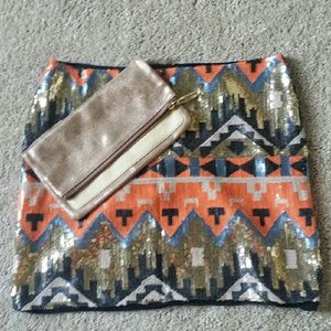 Sequin Tribal Print Mini Skirt