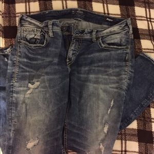 Silver "boyfriend" distressed jeans sz 18/29L