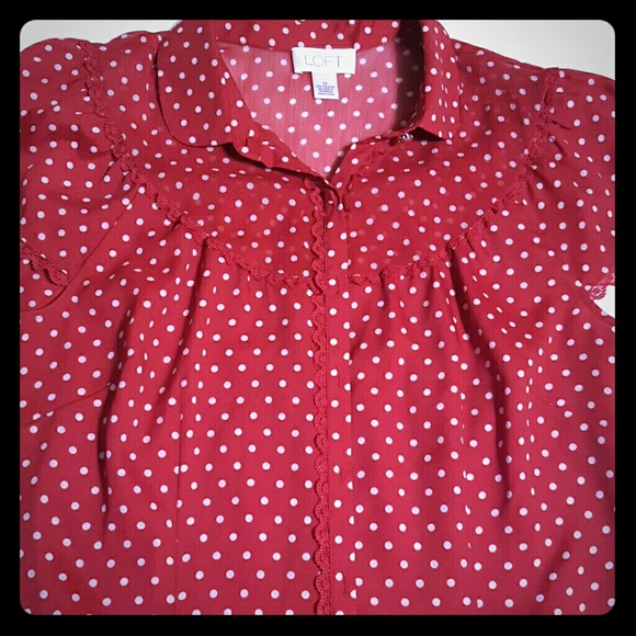 Ann Taylor Tops - Ann taylor red polka dot sheer blouse