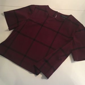 Cropped knit top; Maroon with black window pane.