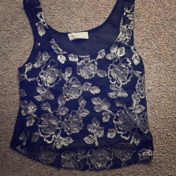 Navy sparkle flower tank, size S, great condition