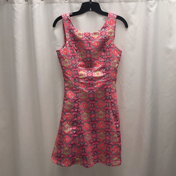 Multicolored brocade A-line keyhole back dress. - Picture 1 of 4