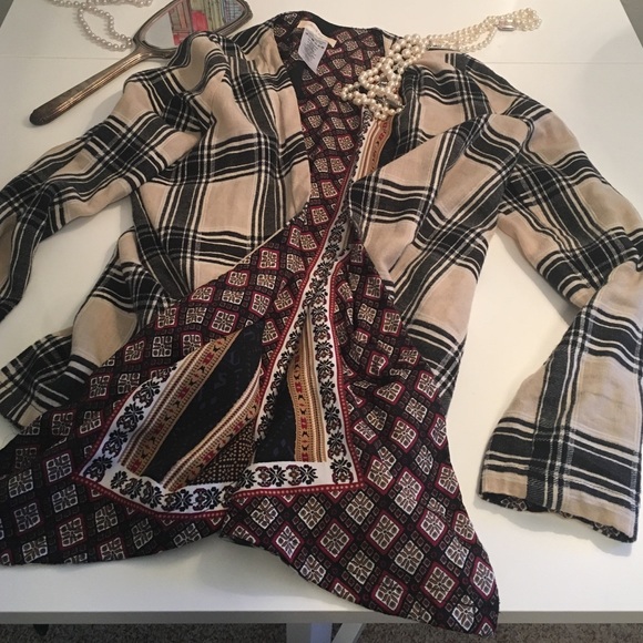 Flannel/silk open front top