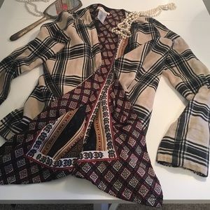 Flannel/silk open front top