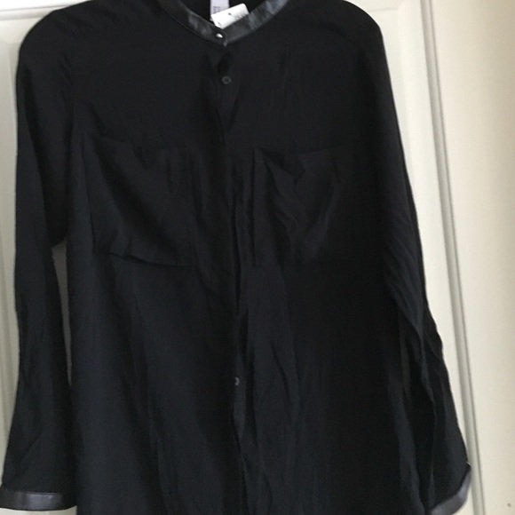 H&M faux leather collar black  shirt