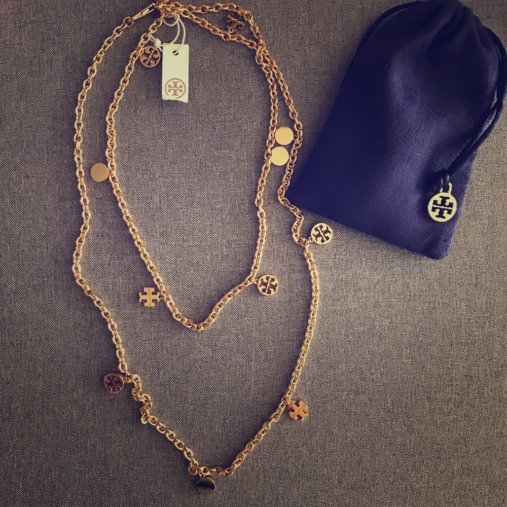 NEW Tory Burch Gold Necklace w/ pouch & gift bag!