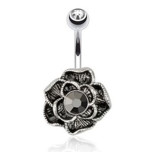 14g Antique Style Black Stone Belly Ring