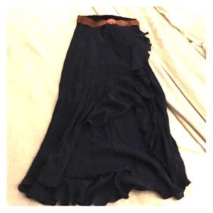 Navy Blue hi-low Skirt w coral/tan belt