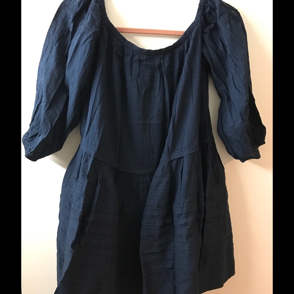 FREE PEOPLE OFF THE SHOULDER CANDY SHOP DRESS NAVY - Picture 3 of 4
