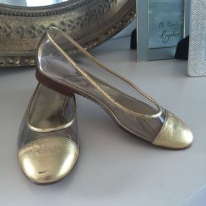Chanel Gold Leather and Transparent Flats