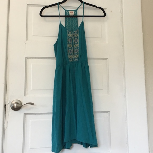 Teal spaghetti strap dress with lace back