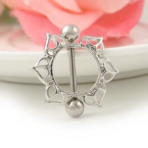 14g Simple Flower Nipple Ring Shield