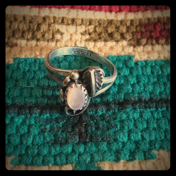 Vintage Jewelry - Small Mother of Pearl Sterling Signed Ring 6