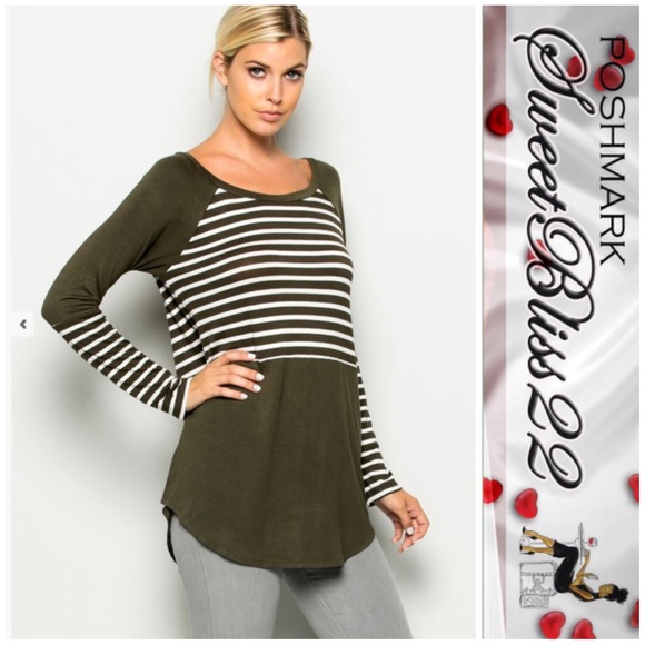 ✨Olive Green Striped Top✨ - Picture 2 of 3