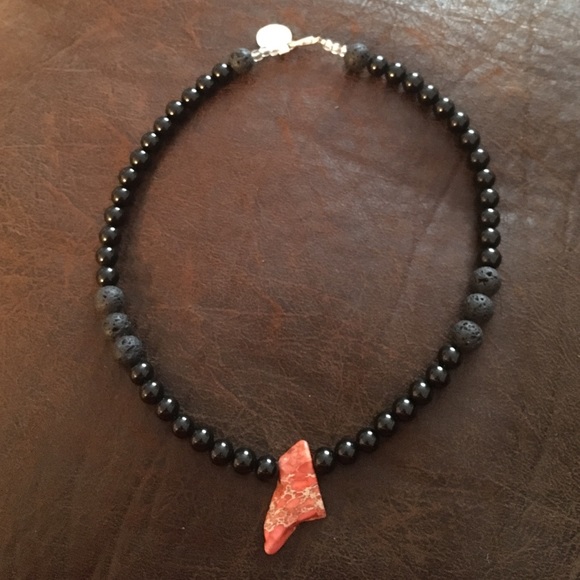 Onyx and pink stone necklace