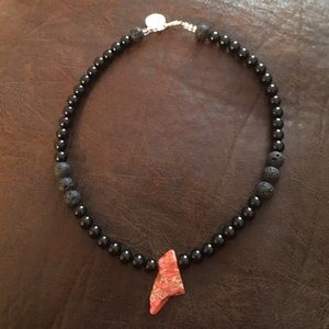 Onyx and pink stone necklace