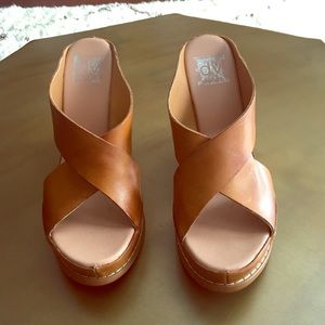 Worn once! Tan wedges