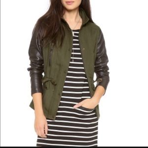 Club Monaco Leather Sleeve Army Jacket