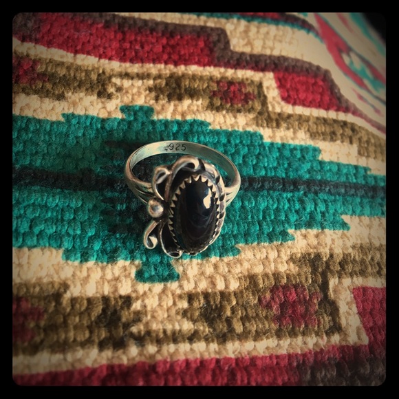 Vintage Jewelry - Smaller Onyx Sterling Ring 8