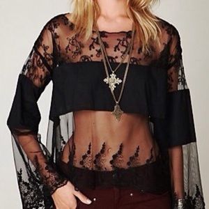 Free People Black Bell Sleeve Lace Top