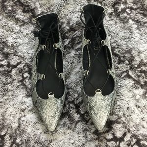 Lace up Snakeskin flats size 9!