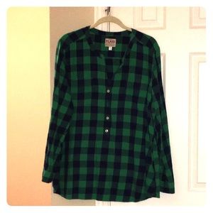 Green and Navy Plaid Top